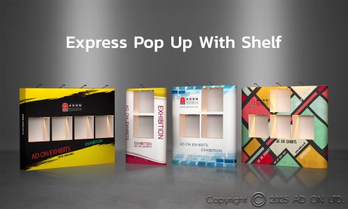 อุปกรณ์เสริม Express,แบคดรอป PVC มีช่องวางของ,แบคดรอป PVC โชว์สินค้า,บูธมีช่องวางสินค้า,บูธพร้อมช่องวางของ,Express Pop Up Shelf,Express Booth,บูธ PVC สำเร็จรูป,บูธ Pop Up คุณภาพสูง,บูธสำเร็จรูปคุณภาพดี