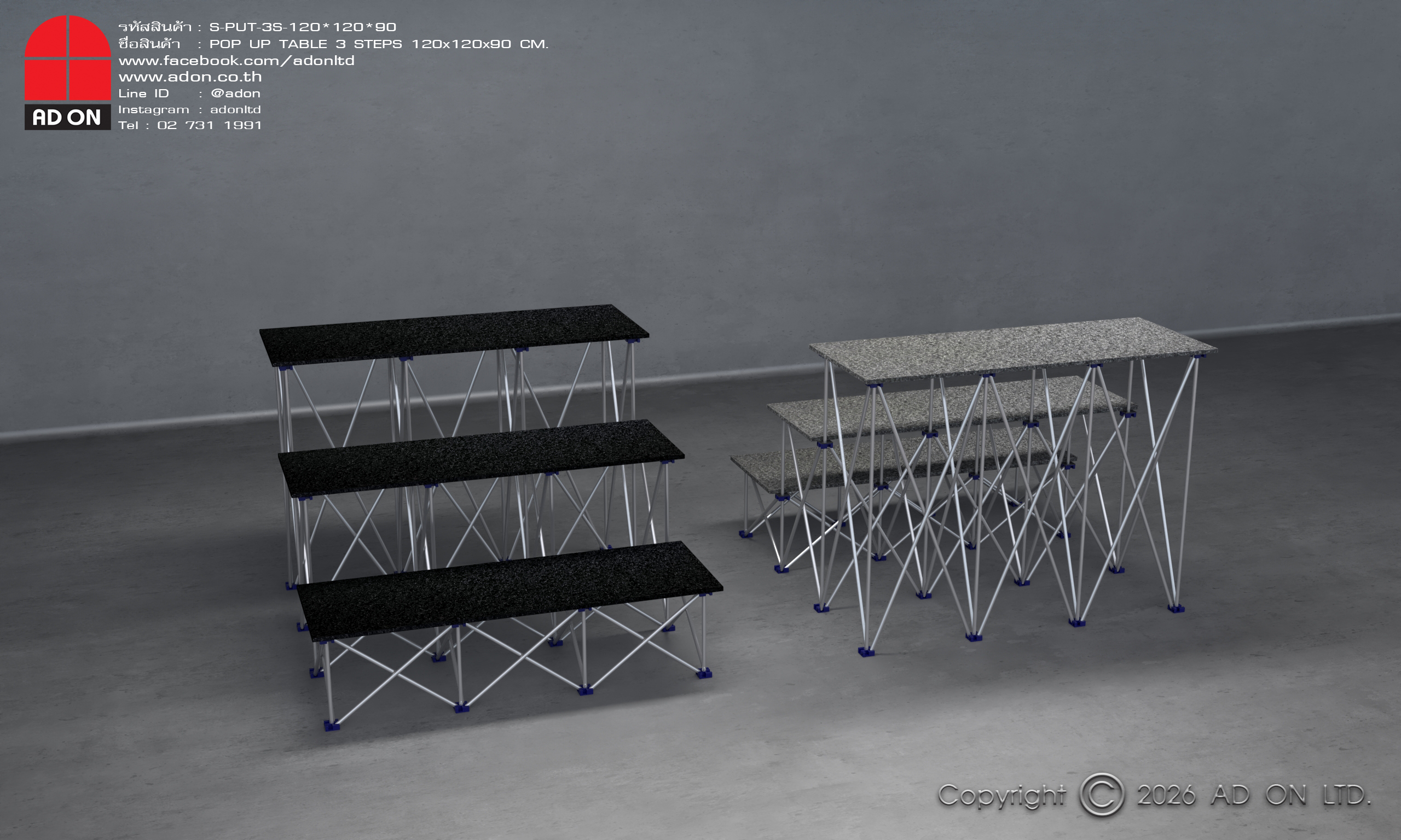 Pop Up Table 3 Steps (120x120x90) - Image 2