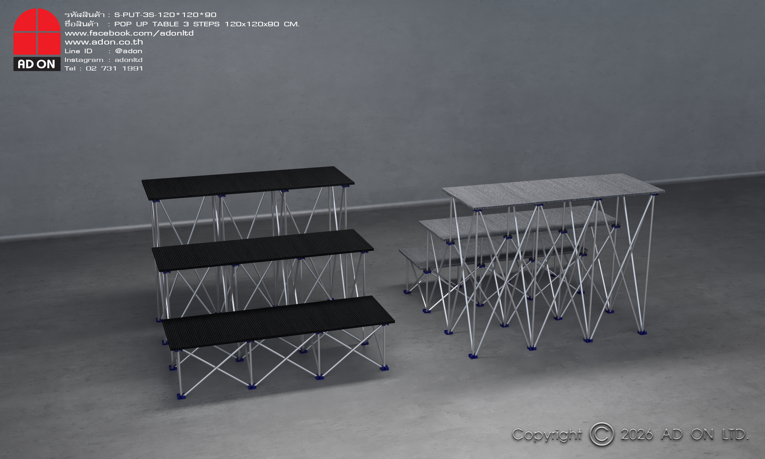 Pop Up Table 3 Steps (120x120x90) - Image 4