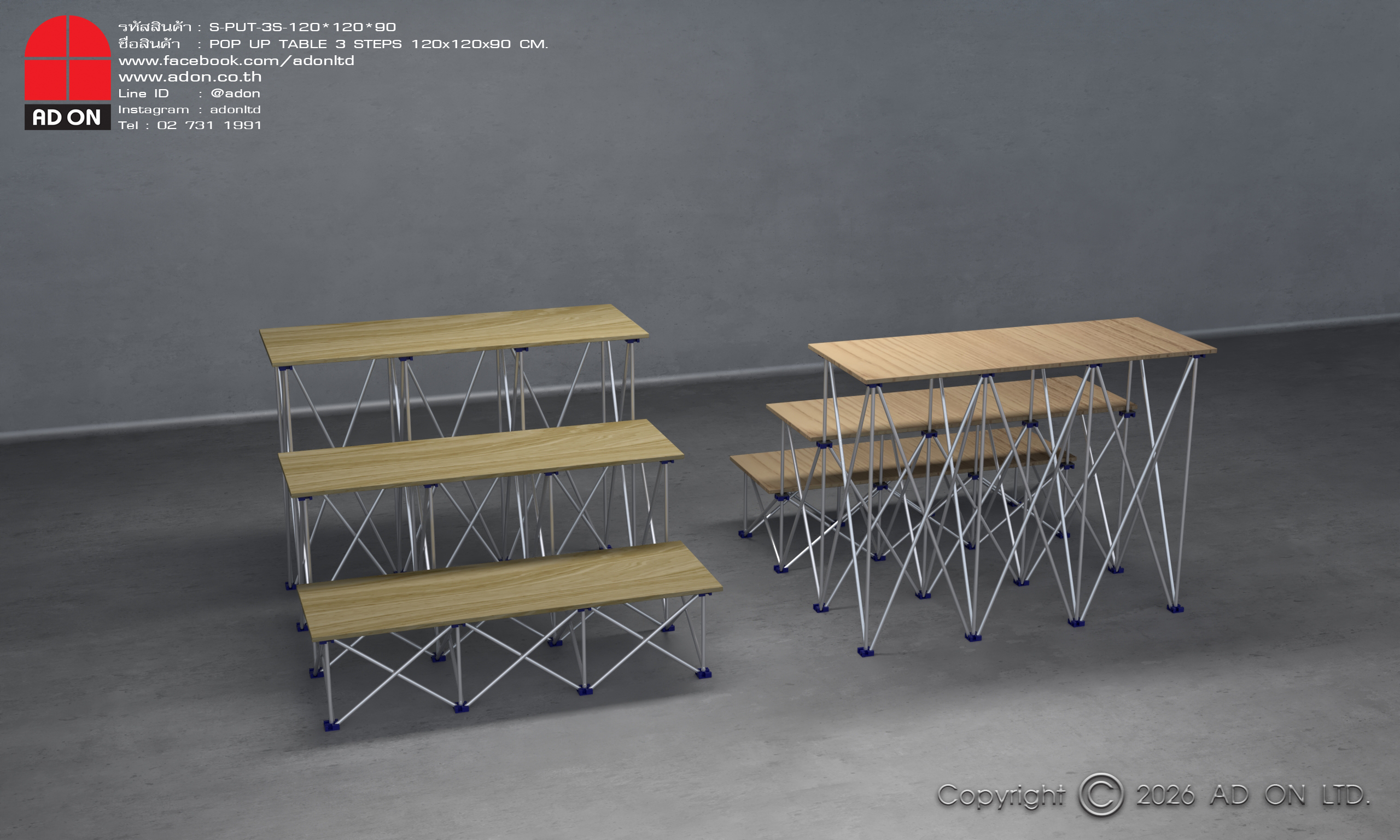 Pop Up Table 3 Steps (120x120x90) - Image 8